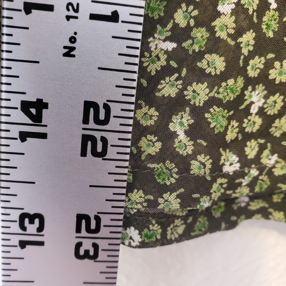 Forever 21 Sheer Floral V-Neck Blouse Green Ruffle Sleeve Side Tie Top F1187-P - Picture 9 of 12